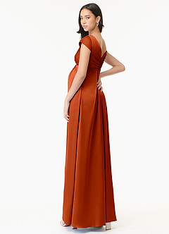 Azazie Allessia vestidos de dama de honor de maternidad Vestido de Corte En A Plisado Hasta el suelo Satén Elástico image4