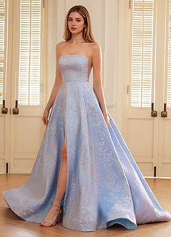 Isadorally Bleu Ciel Robe de bal corsetée en dentelle transparente et strass image1