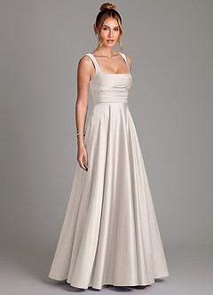 Azazie Azaria Robes de demoiselle d'honneur Robe Trapèze en Satin extensible Corset Albâtre Blanc image4