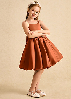 Azazie Davine Flower Girl Dresses Burnt Orange A-Line Spaghetti Strap Matte Satin Dress image6