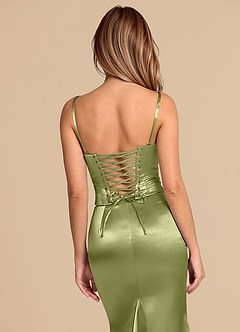 Azazie Sorrel Bridesmaid Dresses Pistachio Mermaid Corset Metallic Satin Convertible Dress image8