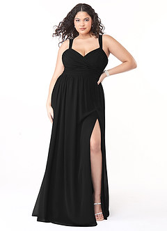 Azazie Aziza Bridesmaid Dresses Black A-Line V-Neck Pleated Chiffon Dress image7