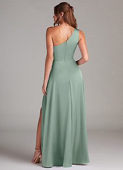 Azazie Brooke Bridesmaid Dresses Agave A-Line One Shoulder Stretch Satin Dress image8