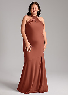 Azazie Lorena Vestidos de damas de honor Vestido de Castaño de Satén Elástico de Corte Sirena con Plisado image9