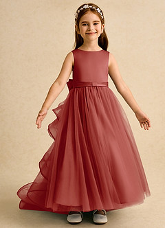Azazie Lior Flower Girl Dresses Terracotta Ball-Gown Pleated Tulle Dress image6