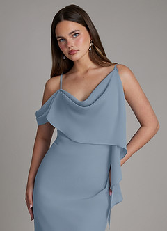 Azazie Yura Bridesmaid Dresses Dusty Blue Mermaid Off the Shoulder Chiffon Dress image2