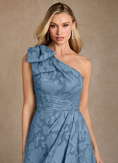 Azazie Easton Mother of the Bride Dresses Steel Blue Ball-Gown One Shoulder Floral Burnout Dress image3