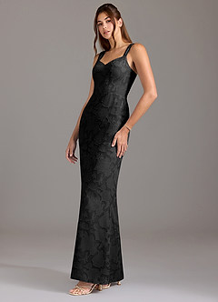 Azazie Denice Vestidos de madrinha de casamento Vestir Preto de Esgotamento Floral de Linha A com Plissado image3