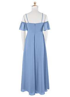 Azazie Sue Junior Jurk van Chiffon met A-Lijn Off the Shoulder Staal Blauw image8