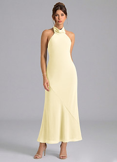 Azazie Velli Brautjungfernkleider Meerjungfrau-Linie Hoher Kragen Chiffon Kleid Zitronensorbet image5
