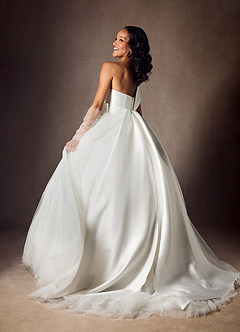 Azazie Destina Wedding Dresses Diamond White Ball-Gown Pleated Mikado Dress image2
