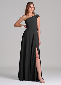 Azazie Melanie 신부 들러리 드레스 A라인 오프 더 숄더 쉬폰 바닥 길이 드레스 image4