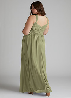 Azazie Hillian Abiti da Damigella Abito A-Line in Maglia con Scollo Halter a Pieghe Pistacchio image12