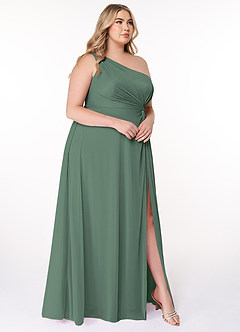 Azazie Brooke Bridesmaid Dresses Eucalyptus A-Line One Shoulder Mesh Dress image9