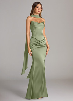 Azazie Sorrel Bridesmaid Dresses Pistachio Mermaid Strapless Stretch Satin Convertible Dress image3