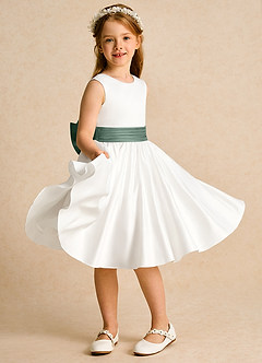 Azazie Sosie Flower Girl Dresses Ivory Eucalyptus A-Line Pleated Matte Satin Dress image5