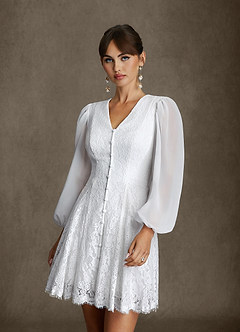 Azazie Dionne Hochzeitskleider A-Linie Spitze Kleid Diamantweiß image5
