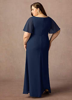 Azazie Rain Abiti per la Madre della Sposa Abito Tubino in Chiffon Perline Marino Scuro image2