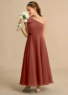 Azazie Guppy Junior Formal Jurken voor bloemenmeisjes A-Lijn Jurk van Chiffon One-Shoulder Kastanjebruin image5