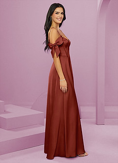 Barbie ♥ Azazie Bridesmaid Dresses Terracotta A-Line Off the Shoulder Stretch Satin Dress image4