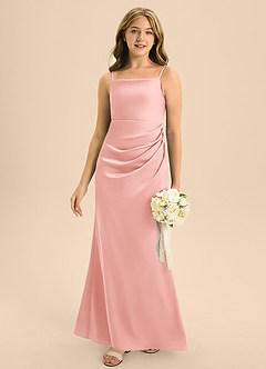 Azazie Renna Junior Robe Sirène en Satin extensible Plissée Rose Poudré image3