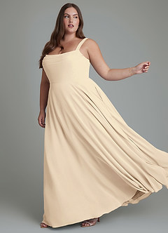 Azazie Shaude Abiti da Damigella Abito A-Line in Chiffon Plissettato Champagne image5