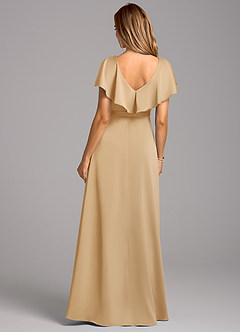 Azazie Lainey Robes de demoiselle d'honneur Robe Trapèze en Satin extensible avec poches Or image2