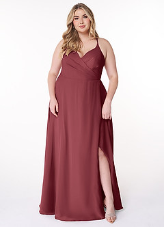 Azazie Davis Jurken voor bruidsmeisjes Jurk van Chiffon met A-Lijn V-hals Merlot image7