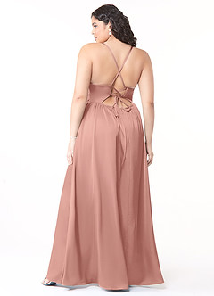 Azazie Raya Robes de demoiselle d'honneur Robe Trapèze en Satin extensible Col V plissé Rosette image8