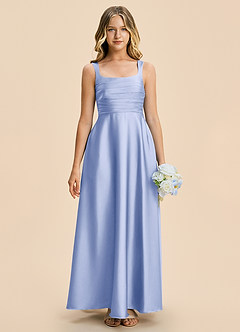 Azazie Azaria Junior Ice A-Line Pleated Stretch Satin Dress image3