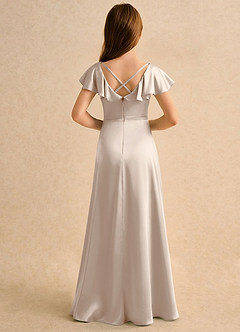 Azazie Nari Girls Formal Vente finale Robe Trapèze en Satin extensible avec manches Blushing Pink image2