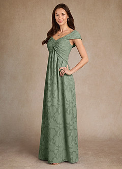 Azazie Myrtle Mother of the Bride Dresses Matcha A-Line Pleated Floral Burnout Dress image2