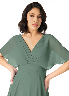 Azazie Pamela Bridesmaid Dresses Eucalyptus A-Line V-Neck Pleated Chiffon Dress image4