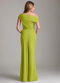 Azazie Emerson Bridesmaid Dresses Lemongrass Sheath Off the Shoulder Chiffon Dress image4