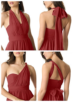Azazie Olani Bridesmaid Dresses Rust A-Line Off the Shoulder Chiffon Convertible Dress image2