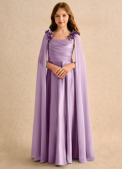 Azazie Rosita Girls Formal vestidos de niña de las flores Vestido de Glicinia de Satin Mate de Corte en A con Plisado image5
