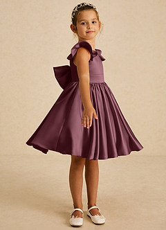 Azazie Tootsie Flower Girl Dresses Sangria A-Line Bow Matte Satin Dress image4