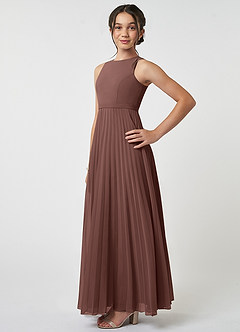 Azazie Lindie Junior Espresso A-Line Pleated Chiffon Dress image3