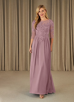 Azazie Mirielle Abiti per la Madre della Sposa Abito A-Line in Chiffon in Pizzo con Scollo a U Rosa Polverosa image1