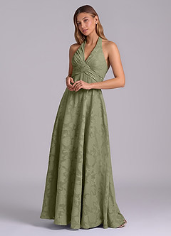 Azazie Tessie Bridesmaid Dresses Pistachio A-Line Pleated Floral Burnout Dress image4