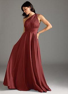 Azazie Charlize Bridesmaid Dresses Terracotta A-Line One Shoulder Stretch Satin Dress image5