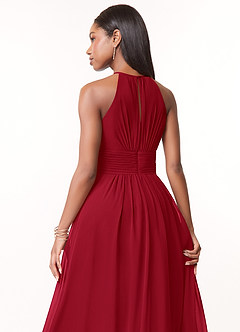 Azazie Bonnie Brautjungfernkleider A-Linie Schlüsselloch Gerüscht Chiffon Kleid Scharlachrot image4