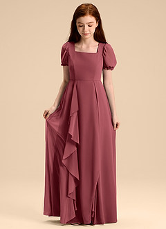 Azazie Priya Junior Merlot A-Line Blouson Chiffon Dress image5