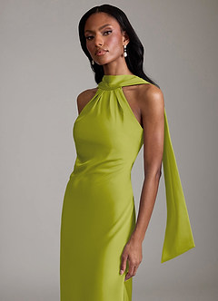 Azazie Cassiana Brautjungfernkleider Meerjungfrau-Linie Plissee Stretch-Satin Kleid Zitronengras image3