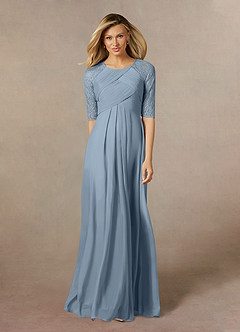 Azazie Raelyn Mother of the Bride Dresses Dusty Blue A-Line Lace Mesh Dress image5