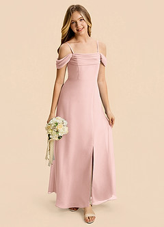 Azazie Lilly Junior Powder Pink A-Line Pleated Chiffon Dress image7