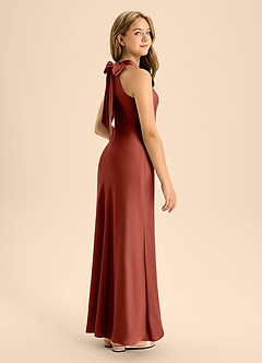 Azazie Doretta Junior A-Linie Plissee Stretch-Satin Kleid Terrakotta image1