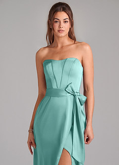 Azazie Jamie Bridesmaid Dresses Aqua A-Line Strapless Stretch Satin Convertible Dress image6