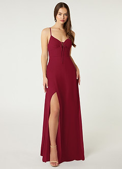 Azazie Minie Final Sale Burgundy A-Line Bow Chiffon Dress image3