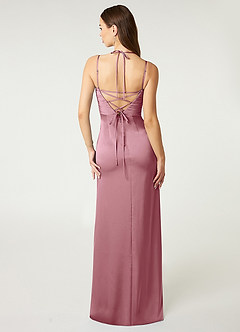 Azazie Desi Bridesmaid Dresses Vintage Mauve Sheath Halter Corset Stretch Satin Dress image2